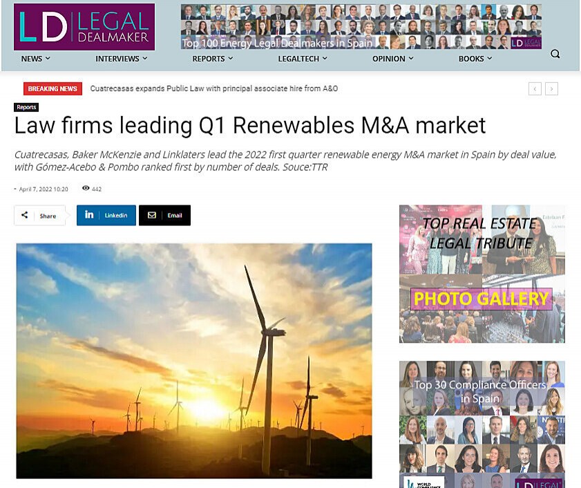 Law firms leading Q1 Renewables M&A market